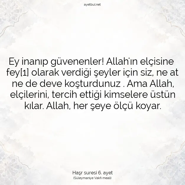 Ayetbul | Kuran Mealleri | Quran | Haşr suresi 6. ayet