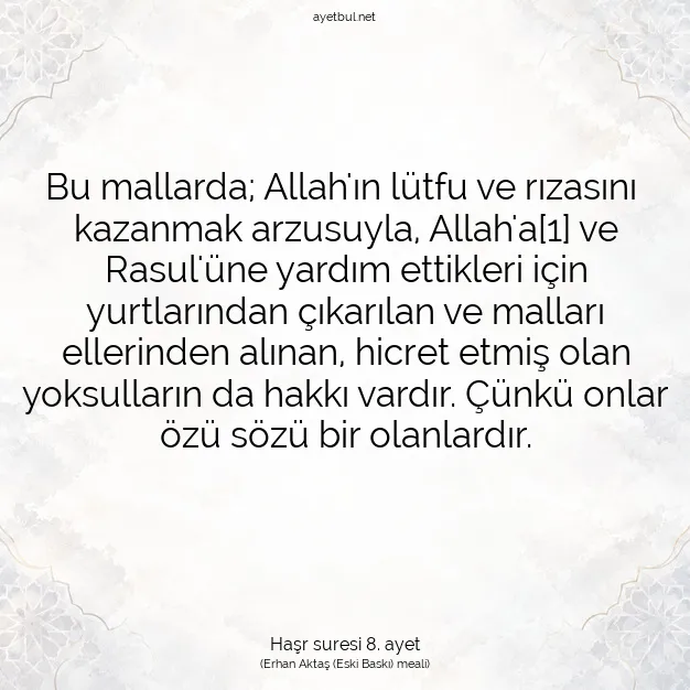 Ayetbul | Kuran Mealleri | Quran | Haşr suresi 8. ayet