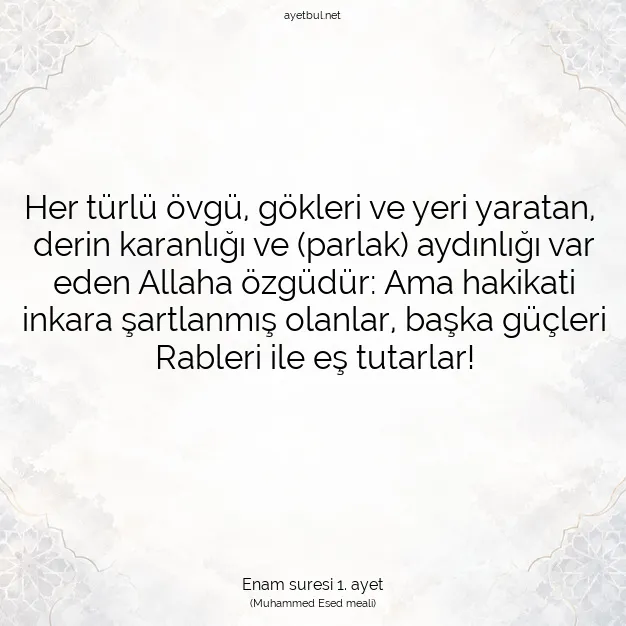 Ayetbul | Kuran Mealleri | Quran | Enam suresi 1. ayet