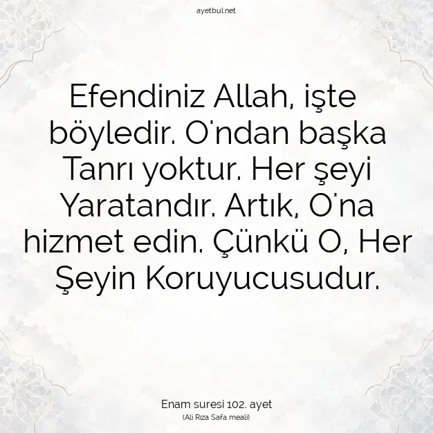 Ayetbul | Kuran Mealleri | Quran | Enam suresi 102. ayet