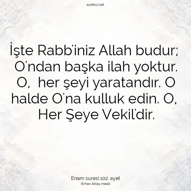 Ayetbul | Kuran Mealleri | Quran | Enam suresi 102. ayet