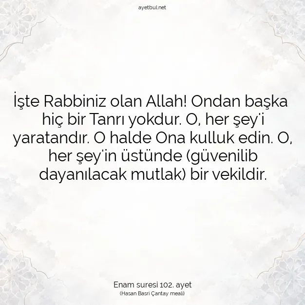 Ayetbul | Kuran Mealleri | Quran | Enam suresi 102. ayet