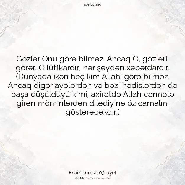 Ayetbul | Kuran Mealleri | Quran | Enam suresi 103. ayet
