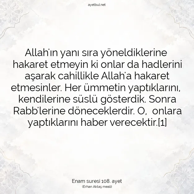 Ayetbul | Kuran Mealleri | Quran | Enam suresi 108. ayet