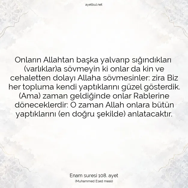 Ayetbul | Kuran Mealleri | Quran | Enam suresi 108. ayet