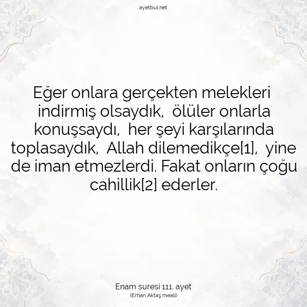 Ayetbul | Kuran Mealleri | Quran | Enam suresi 111. ayet
