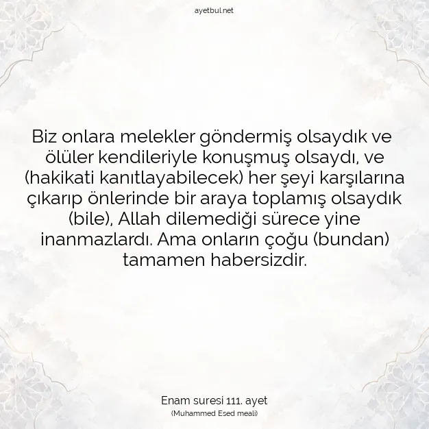Ayetbul | Kuran Mealleri | Quran | Enam suresi 111. ayet