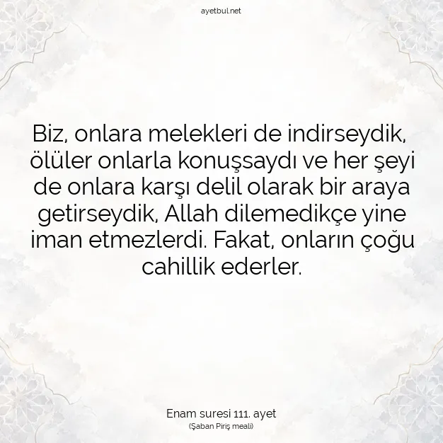 Ayetbul | Kuran Mealleri | Quran | Enam suresi 111. ayet