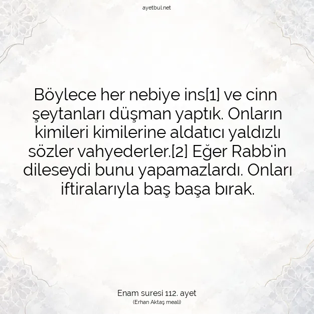 Ayetbul | Kuran Mealleri | Quran | Enam suresi 112. ayet
