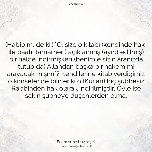 Ayetbul | Kuran Mealleri | Quran | Enam suresi 114. ayet