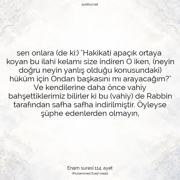 Ayetbul | Kuran Mealleri | Quran | Enam suresi 114. ayet