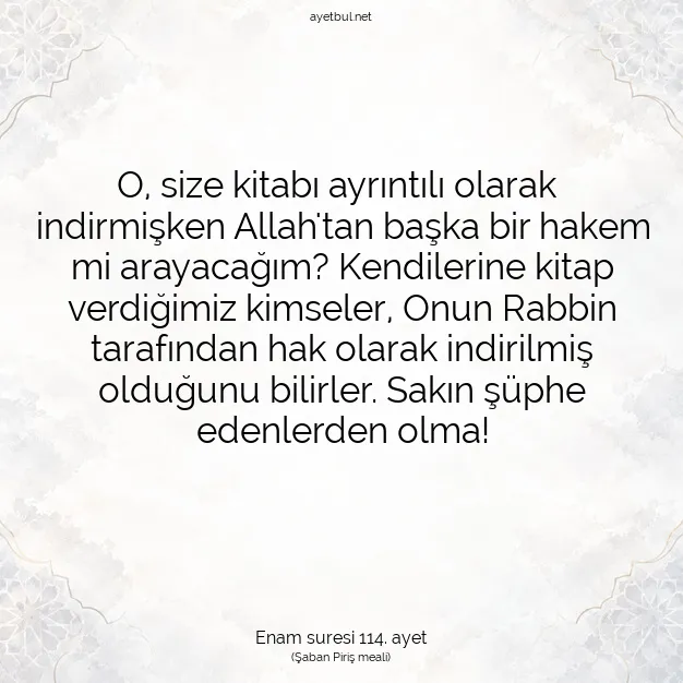 Ayetbul | Kuran Mealleri | Quran | Enam suresi 114. ayet