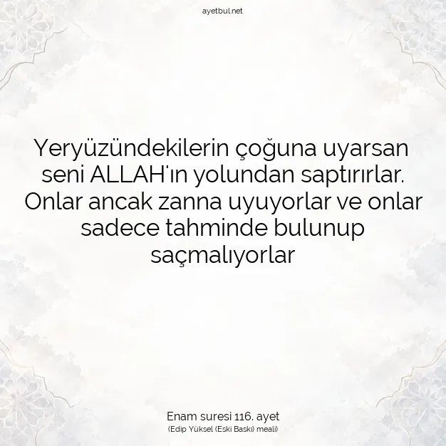 Ayetbul | Kuran Mealleri | Quran | Enam suresi 116. ayet