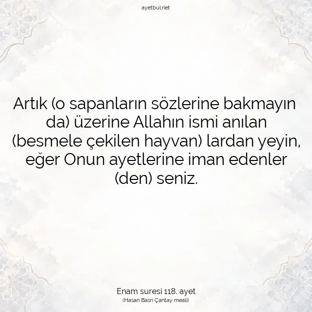 Ayetbul | Kuran Mealleri | Quran | Enam suresi 118. ayet