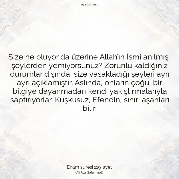 Ayetbul | Kuran Mealleri | Quran | Enam suresi 119. ayet