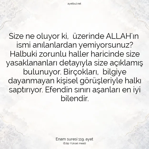 Ayetbul | Kuran Mealleri | Quran | Enam suresi 119. ayet