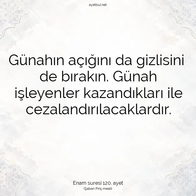 Ayetbul | Kuran Mealleri | Quran | Enam suresi 120. ayet