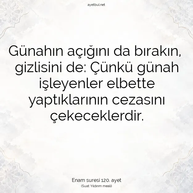 Ayetbul | Kuran Mealleri | Quran | Enam suresi 120. ayet