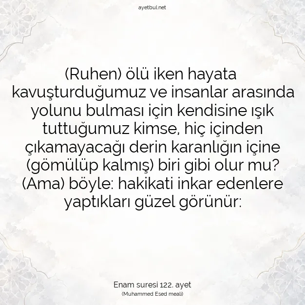 Ayetbul | Kuran Mealleri | Quran | Enam suresi 122. ayet