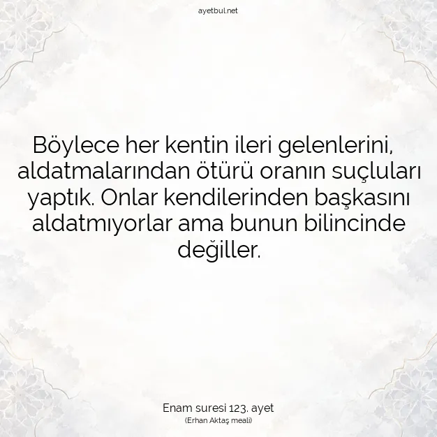 Ayetbul | Kuran Mealleri | Quran | Enam suresi 123. ayet