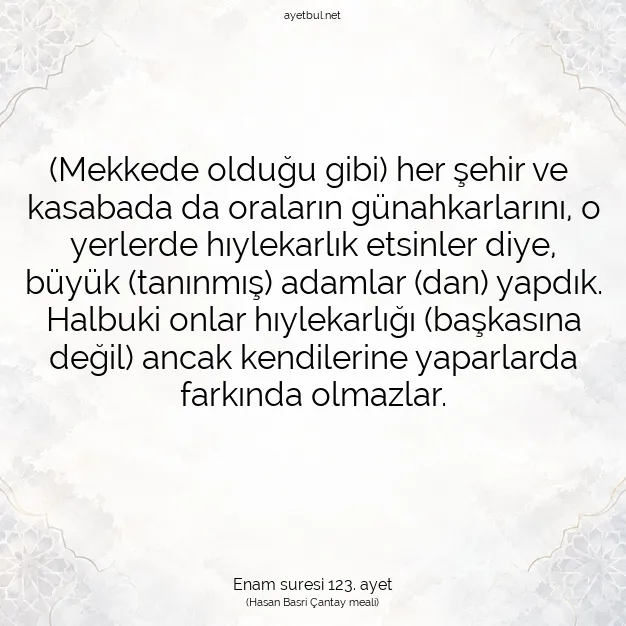 Ayetbul | Kuran Mealleri | Quran | Enam suresi 123. ayet