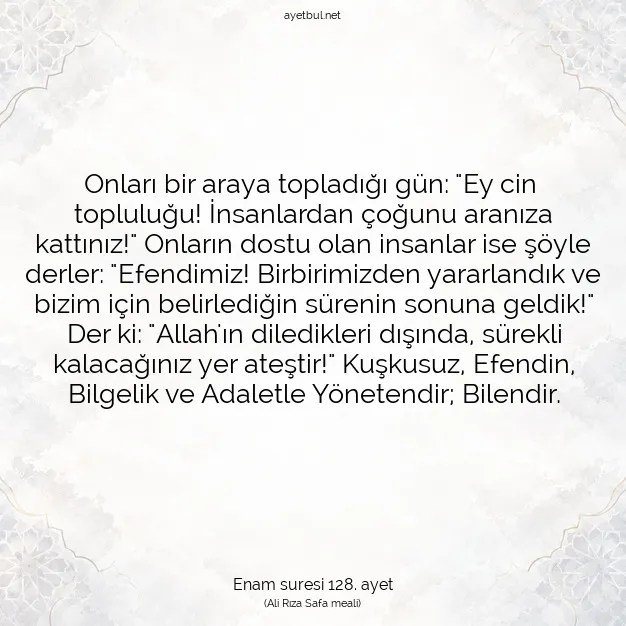 Ayetbul | Kuran Mealleri | Quran | Enam suresi 128. ayet