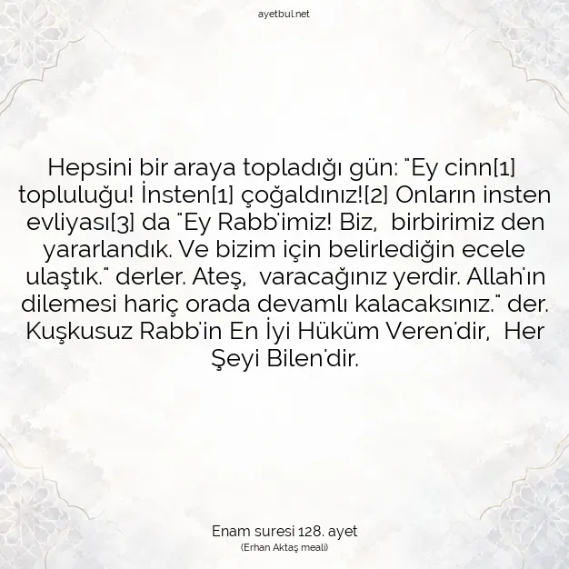 Ayetbul | Kuran Mealleri | Quran | Enam suresi 128. ayet