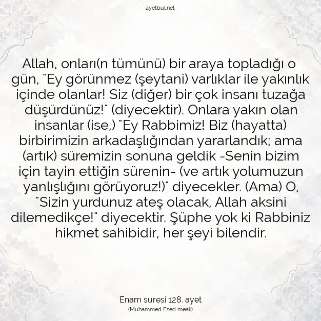Ayetbul | Kuran Mealleri | Quran | Enam suresi 128. ayet
