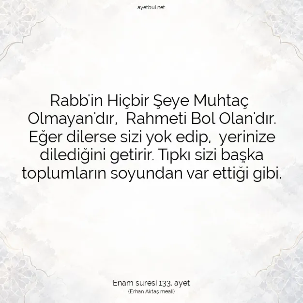 Ayetbul | Kuran Mealleri | Quran | Enam suresi 133. ayet