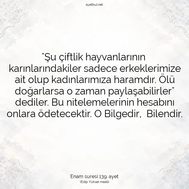 Ayetbul | Kuran Mealleri | Quran | Enam suresi 139. ayet