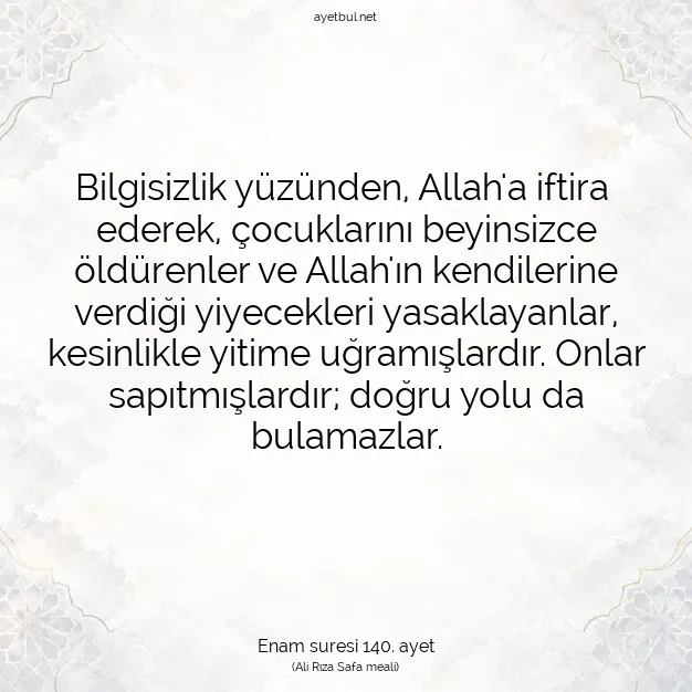 Ayetbul | Kuran Mealleri | Quran | Enam suresi 140. ayet