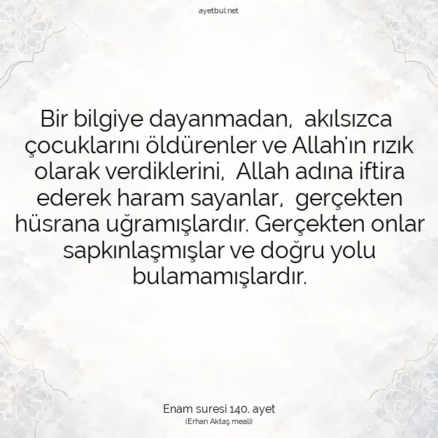 Ayetbul | Kuran Mealleri | Quran | Enam suresi 140. ayet