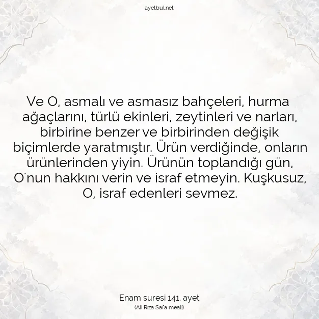 Ayetbul | Kuran Mealleri | Quran | Enam suresi 141. ayet