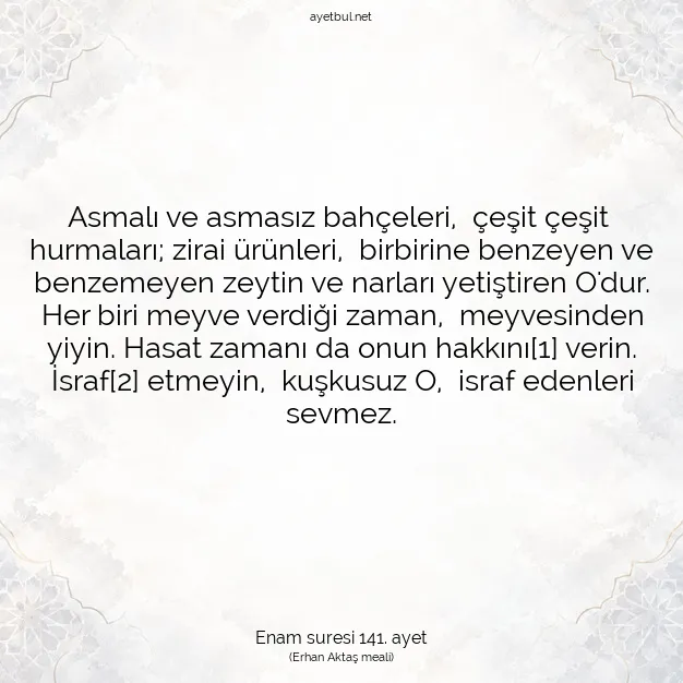 Ayetbul | Kuran Mealleri | Quran | Enam suresi 141. ayet