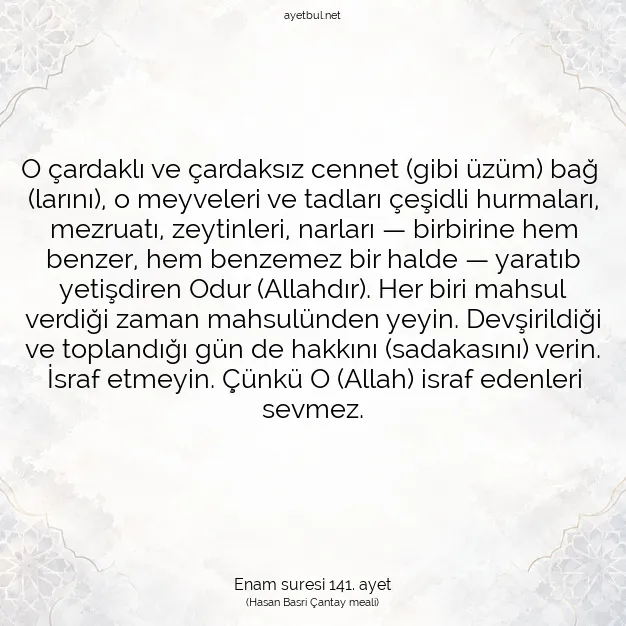 Ayetbul | Kuran Mealleri | Quran | Enam suresi 141. ayet