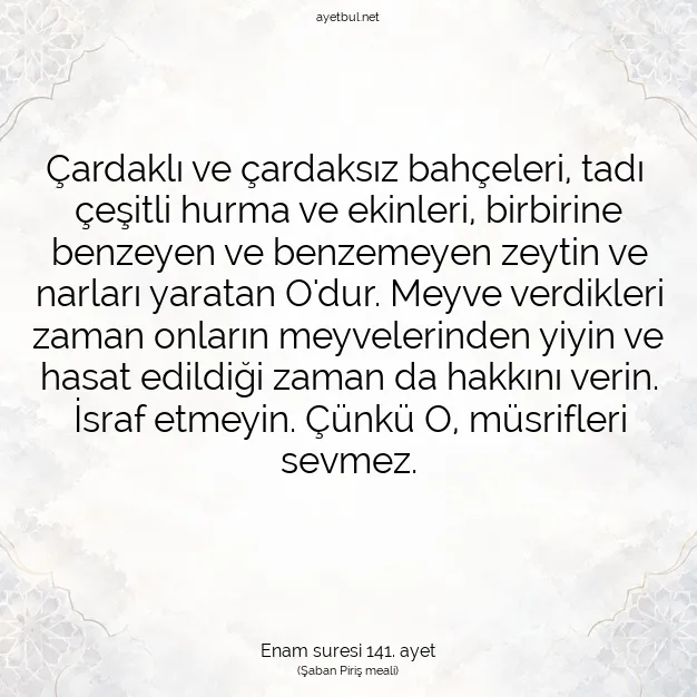 Ayetbul | Kuran Mealleri | Quran | Enam suresi 141. ayet