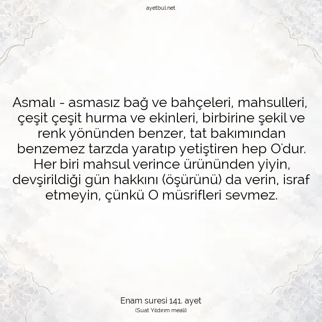 Ayetbul | Kuran Mealleri | Quran | Enam suresi 141. ayet