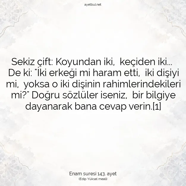 Ayetbul | Kuran Mealleri | Quran | Enam suresi 143. ayet