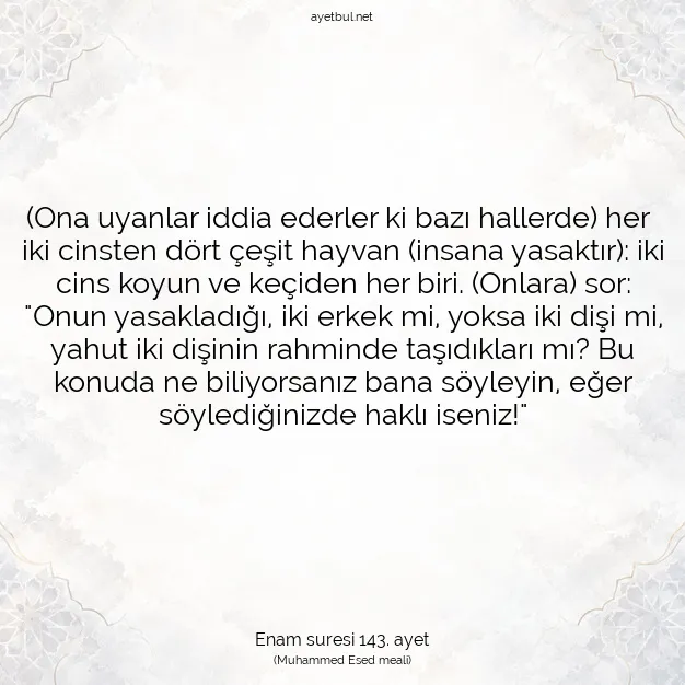 Ayetbul | Kuran Mealleri | Quran | Enam suresi 143. ayet