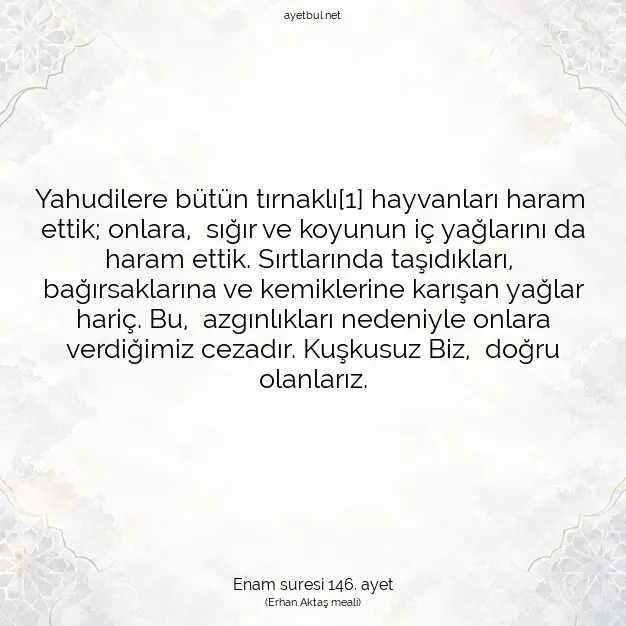 Ayetbul | Kuran Mealleri | Quran | Enam suresi 146. ayet