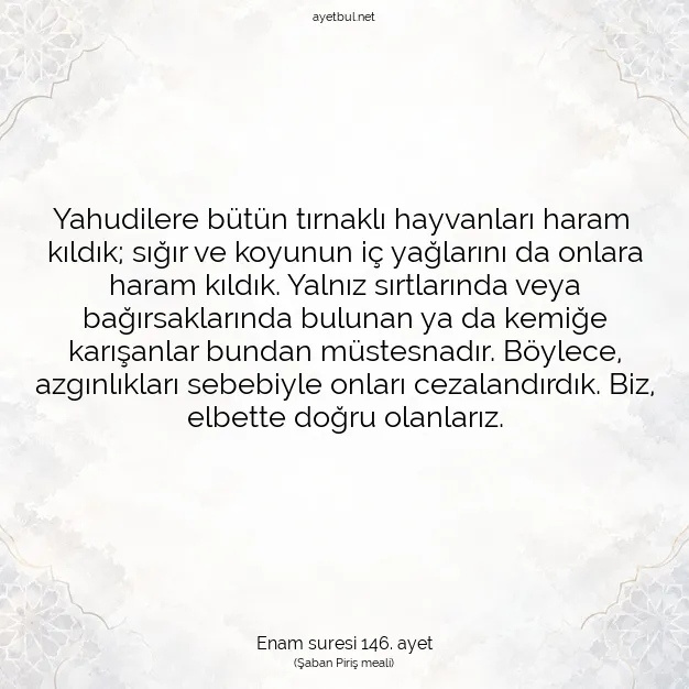 Ayetbul | Kuran Mealleri | Quran | Enam suresi 146. ayet
