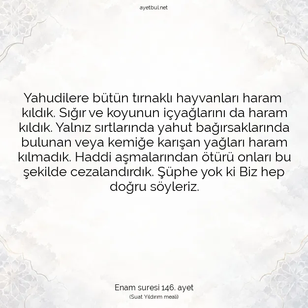 Ayetbul | Kuran Mealleri | Quran | Enam suresi 146. ayet