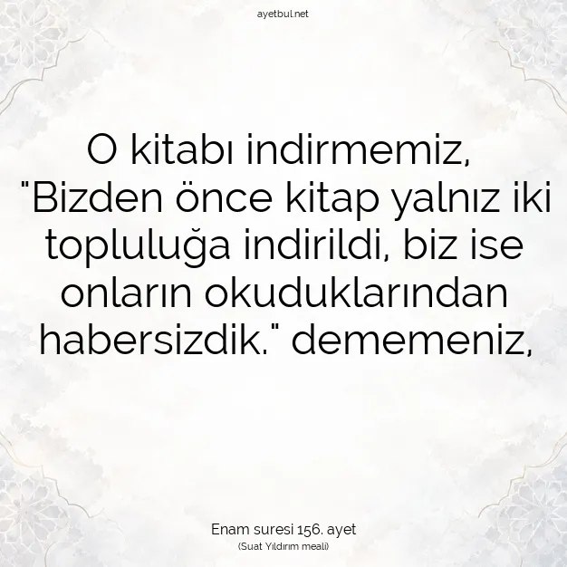 Ayetbul | Kuran Mealleri | Quran | Enam suresi 156. ayet