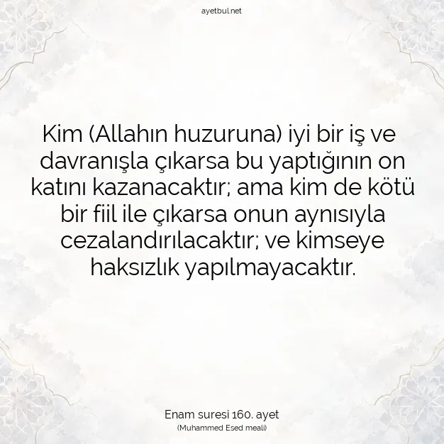 Ayetbul | Kuran Mealleri | Quran | Enam suresi 160. ayet