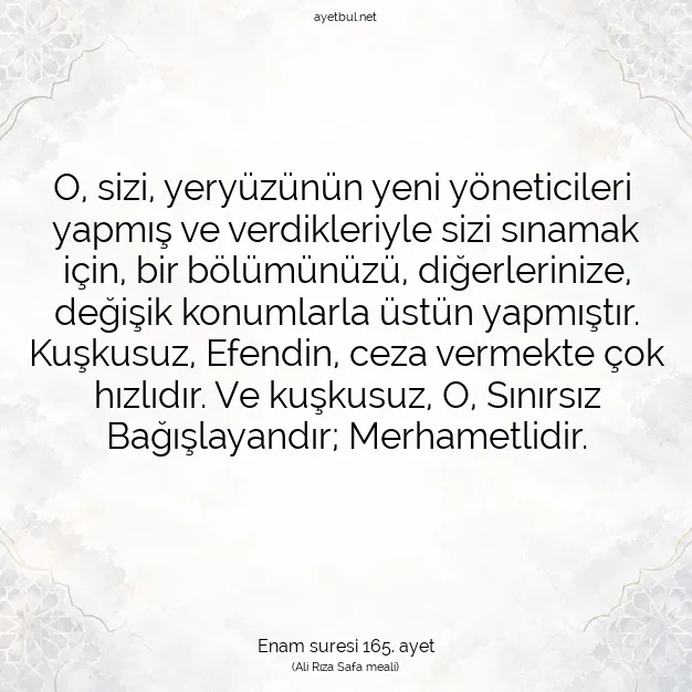 Ayetbul | Kuran Mealleri | Quran | Enam suresi 165. ayet