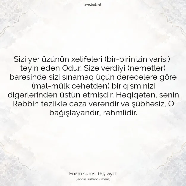 Ayetbul | Kuran Mealleri | Quran | Enam suresi 165. ayet