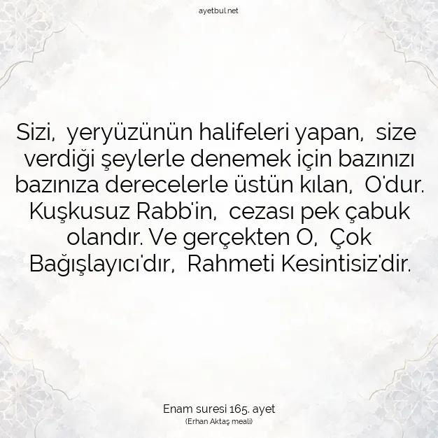 Ayetbul | Kuran Mealleri | Quran | Enam suresi 165. ayet