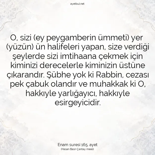 Ayetbul | Kuran Mealleri | Quran | Enam suresi 165. ayet