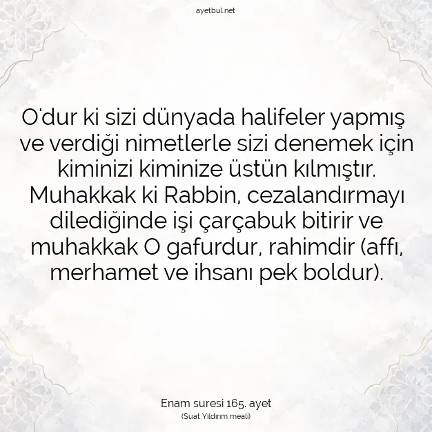 Ayetbul | Kuran Mealleri | Quran | Enam suresi 165. ayet
