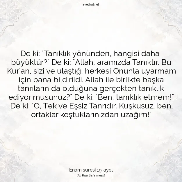 Ayetbul | Kuran Mealleri | Quran | Enam suresi 19. ayet